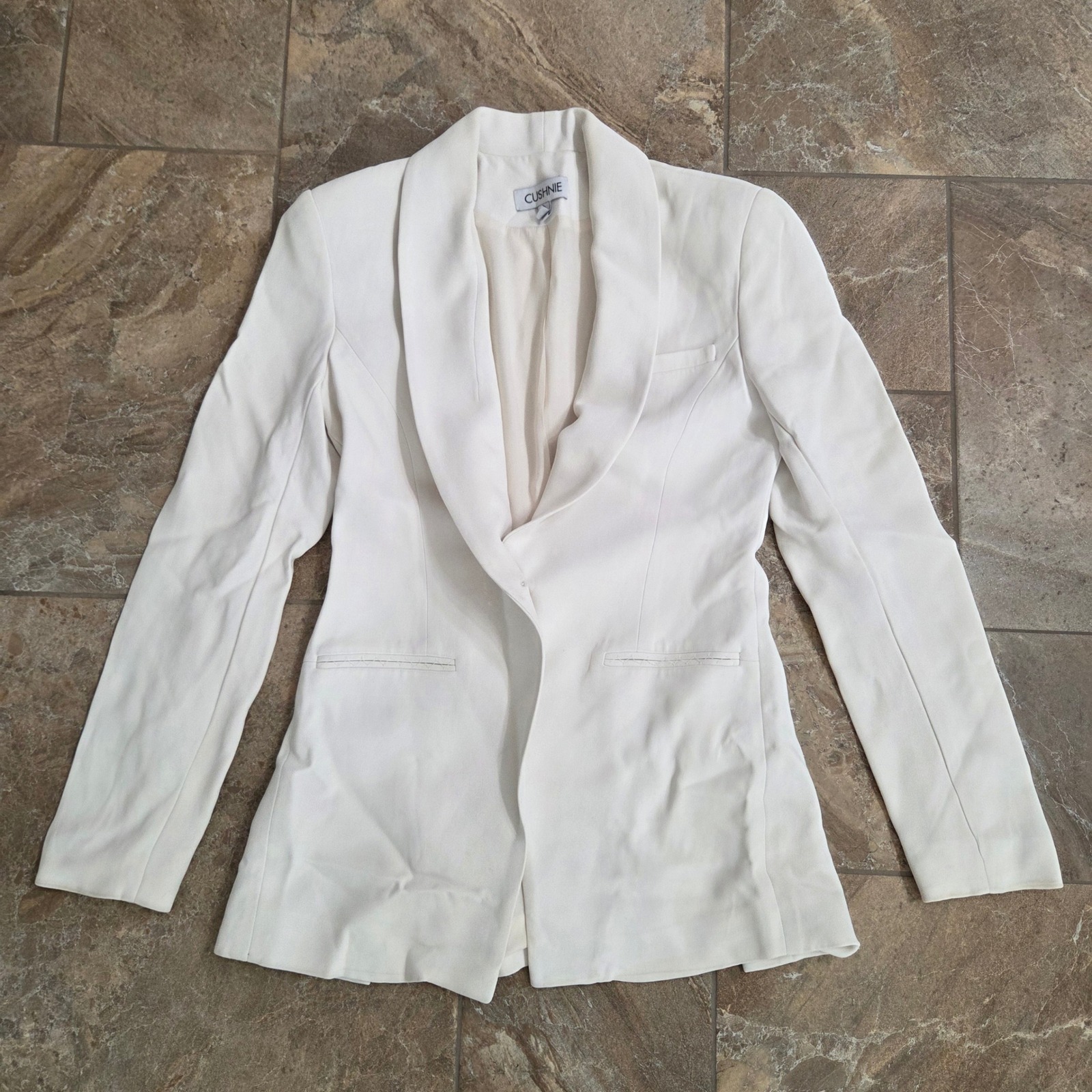 Cushnie Womens White Shawl Collar Blazer Jacket Silk Lining Size 4 Made In Usa